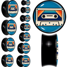 Load image into Gallery viewer, Black Acrylic Retro Cassette Double Flare Plug Set by Onyx O