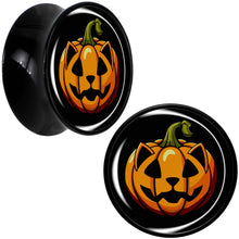Load image into Gallery viewer, Orange Pumpkin Cat Jack-O-Lantern Black Acrylic Saddle Plug Set by Onyx O