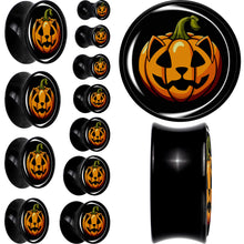 Load image into Gallery viewer, Orange Pumpkin Cat Jack-O-Lantern Black Acrylic Saddle Plug Set by Onyx O