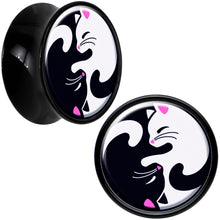 Load image into Gallery viewer, Black Acrylic Cute Kitty Cat Yin Yang Double Flare Plug Set by Onyx O