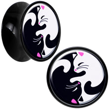Load image into Gallery viewer, Black Acrylic Cute Kitty Cat Yin Yang Double Flare Plug Set by Onyx O