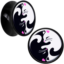 Load image into Gallery viewer, Black Acrylic Cute Kitty Cat Yin Yang Double Flare Plug Set by Onyx O