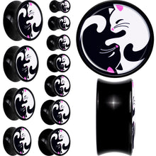 Load image into Gallery viewer, Black Acrylic Cute Kitty Cat Yin Yang Double Flare Plug Set by Onyx O