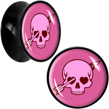 Load image into Gallery viewer, Valentine Cupid Skull Black Acrylic Saddle Plug Set by Onyx O