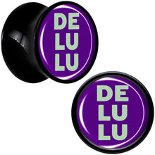 Load image into Gallery viewer, Word DELULU Black Acrylic Saddle Plug Set by Onyx O