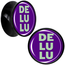 Load image into Gallery viewer, Word DELULU Black Acrylic Saddle Plug Set by Onyx O