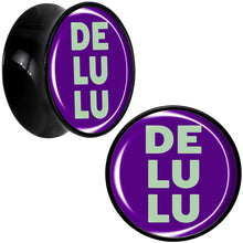 Load image into Gallery viewer, Word DELULU Black Acrylic Saddle Plug Set by Onyx O
