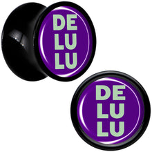 Load image into Gallery viewer, Word DELULU Black Acrylic Saddle Plug Set by Onyx O