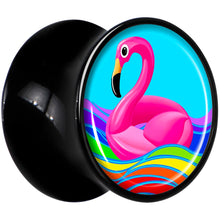 Load image into Gallery viewer, Black Acrylic Rainbow Sea Floating Flamingo Double Flare Plug Set by Onyx O