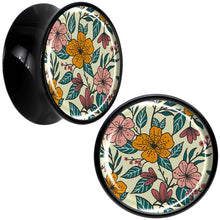 Load image into Gallery viewer, Blossom Creation Wildflower Flowers Black Acrylic Saddle Plug Set by Onyx O