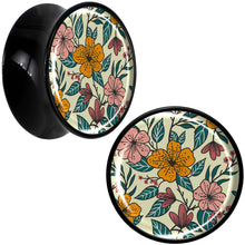 Load image into Gallery viewer, Blossom Creation Wildflower Flowers Black Acrylic Saddle Plug Set by Onyx O