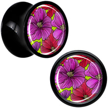 Load image into Gallery viewer, Blossom Creation Tropical Floral Flowers Black Acrylic Saddle Plug Set by Onyx O