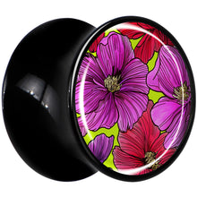 Load image into Gallery viewer, Blossom Creation Tropical Floral Flowers Black Acrylic Saddle Plug Set by Onyx O