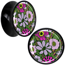 Load image into Gallery viewer, Blossom Creation Paradise of Pink Flowers Black Acrylic Saddle Plug Set by Onyx O