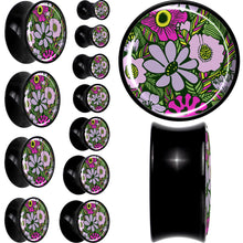 Load image into Gallery viewer, Blossom Creation Paradise of Pink Flowers Black Acrylic Saddle Plug Set by Onyx O