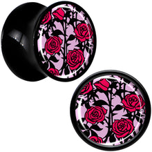 Load image into Gallery viewer, Blossom Creation Floral Love of Roses Black Acrylic Saddle Plug Set by Onyx O