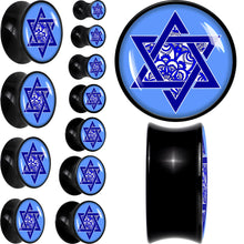 Load image into Gallery viewer, Floral Star of David Black Acrylic Saddle Plug Set by Onyx O