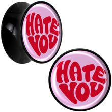 Load image into Gallery viewer, Retro Text Hate You Black Acrylic Saddle Plug Set by Onyx O