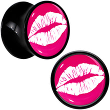 Load image into Gallery viewer, Black Acrylic Red Hot Lips Double Flare Plug Set by Onyx O