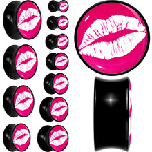 Load image into Gallery viewer, Black Acrylic Red Hot Lips Double Flare Plug Set by Onyx O
