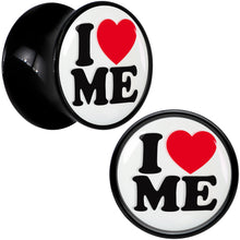 Load image into Gallery viewer, Black Acrylic I Love Me Double Flare Plug Set by Onyx O