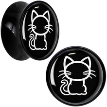 Load image into Gallery viewer, Black and White Kitty Cat Black Acrylic Saddle Plug Set 8mm to 20mm by Onyx O