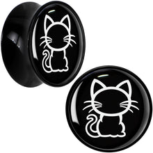 Load image into Gallery viewer, Black and White Kitty Cat Black Acrylic Saddle Plug Set 8mm to 20mm by Onyx O