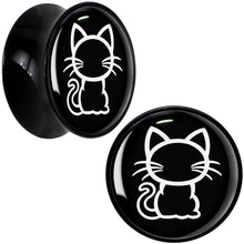 Load image into Gallery viewer, Black and White Kitty Cat Black Acrylic Saddle Plug Set 8mm to 20mm by Onyx O