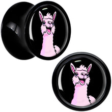 Load image into Gallery viewer, Pink Happy Llama Black Acrylic Saddle Plug Set 8mm to 20mm by Onyx O