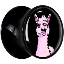 Load image into Gallery viewer, Pink Happy Llama Black Acrylic Saddle Plug Set 8mm to 20mm by Onyx O
