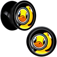Load image into Gallery viewer, Magnified Yellow Duck Black Acrylic Saddle Plug Set 8mm to 20mm by Onyx O