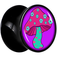 Load image into Gallery viewer, Black Acrylic Funky Floral Mushroom Double Flare Plug Set by Onyx O