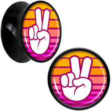 Load image into Gallery viewer, Black Acrylic Retro Peace Fingers Double Flare Plug Set by Onyx O