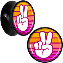 Load image into Gallery viewer, Black Acrylic Retro Peace Fingers Double Flare Plug Set by Onyx O