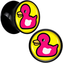 Load image into Gallery viewer, Black Acrylic Pink Ducky Double Flare Plug Set by Onyx O