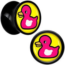 Load image into Gallery viewer, Black Acrylic Pink Ducky Double Flare Plug Set by Onyx O