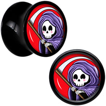 Load image into Gallery viewer, Black Acrylic Grim Reaper Double Flare Plug Set by Onyx O