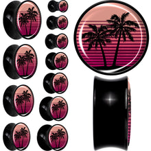 Load image into Gallery viewer, Palm Tree Retro Sunset Black Acrylic Saddle Plug Set by Onyx O
