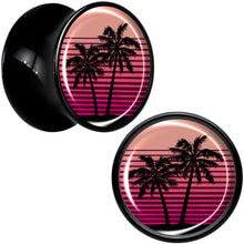 Load image into Gallery viewer, Palm Tree Retro Sunset Black Acrylic Saddle Plug Set by Onyx O