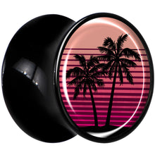 Load image into Gallery viewer, Palm Tree Retro Sunset Black Acrylic Saddle Plug Set by Onyx O