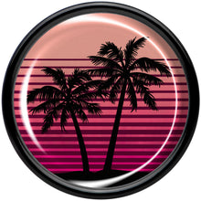 Load image into Gallery viewer, Palm Tree Retro Sunset Black Acrylic Saddle Plug Set by Onyx O