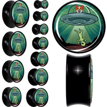 Load image into Gallery viewer, 0G Reverse Alien UFO Abduction Black Acrylic Saddle Plug Set by Onyx O