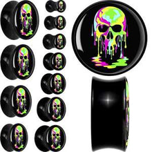 Load image into Gallery viewer, Ultra Bright Melting Skull Black Acrylic Saddle Plug Set by Onyx O