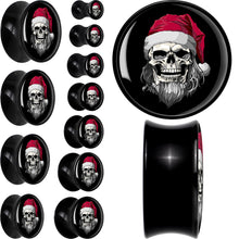 Load image into Gallery viewer, Holiday Skeleton Santa Claus Black Acrylic Saddle Plug Set by Onyx O