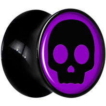 Load image into Gallery viewer, 0G Purple Black Simple Skull Black Acrylic Saddle Plug Set by Onyx O