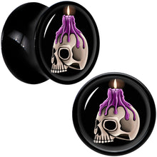 Load image into Gallery viewer, Black Acrylic Burning Skull Candle Double Flare Plug Set by Onyx O