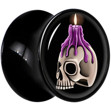 Load image into Gallery viewer, Black Acrylic Burning Skull Candle Double Flare Plug Set by Onyx O