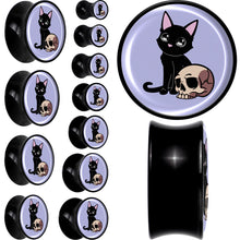 Load image into Gallery viewer, 0G Skull Cat Black Acrylic Saddle Plug Set by Onyx O