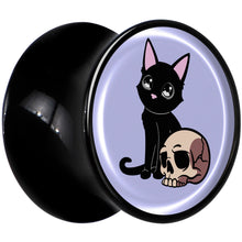 Load image into Gallery viewer, 0G Skull Cat Black Acrylic Saddle Plug Set by Onyx O