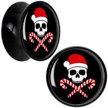 Load image into Gallery viewer, Santa Pirate Candy Cane Skull Black Acrylic Saddle Plug Set by Onyx O